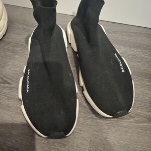 Balenciaga Black Knit Sneakers with White Soles